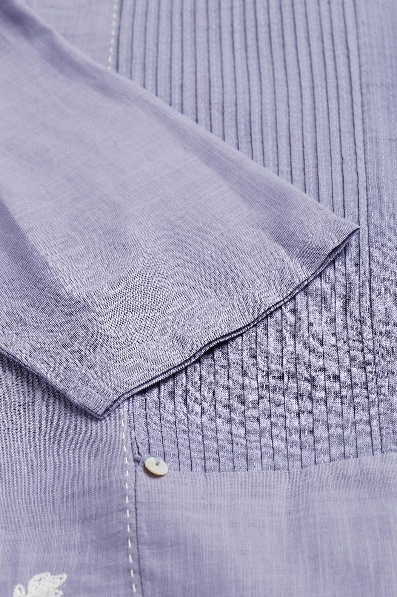 Blue Embroidered kurta With Pintuck Yoke - wforwoman