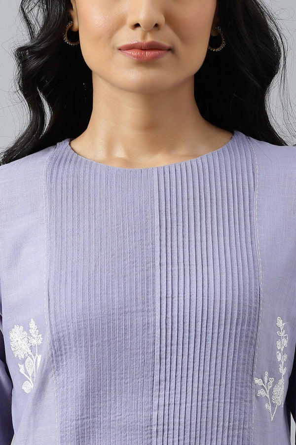 Blue Embroidered kurta With Pintuck Yoke