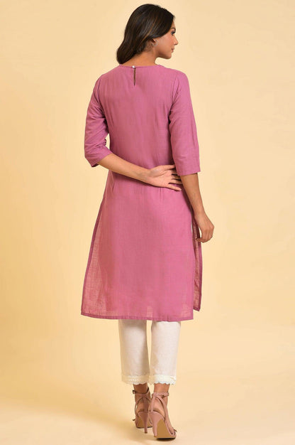 Berry Pink Embroidered kurta With Pin Tucks - wforwoman