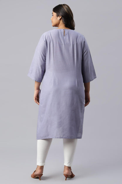 Plus Size Blue Embroidered kurta With Pintuck Yoke - wforwoman