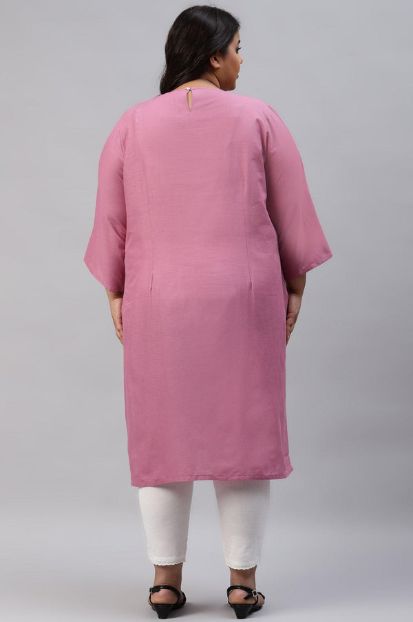 Plus Size Berry Pink Embroidered kurta With Pin Tucks
