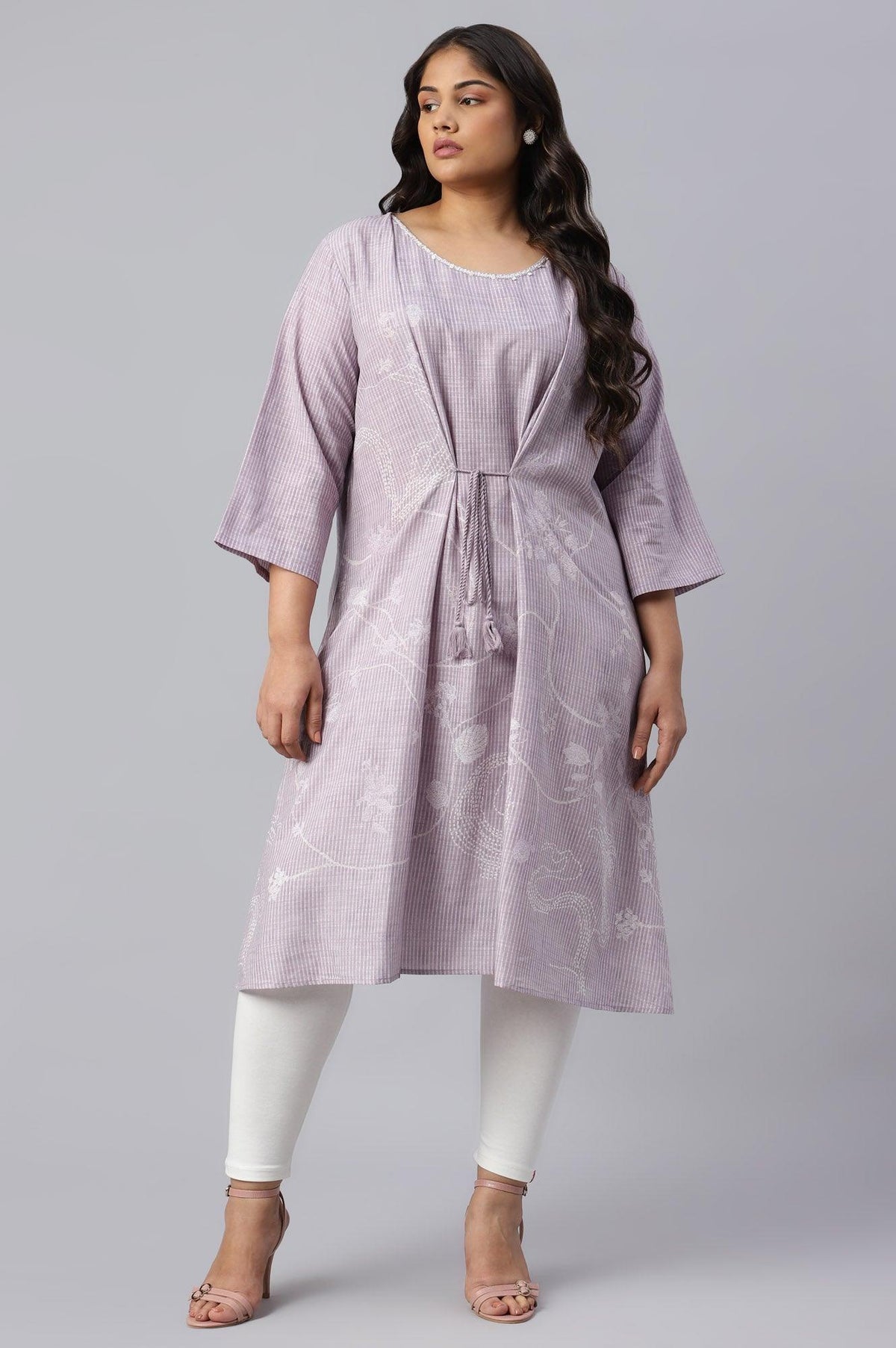 Plus Size Lilac Embroidered Mock Layer kurta - 20