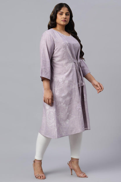 Plus Size Lilac Embroidered Mock Layer kurta - wforwoman