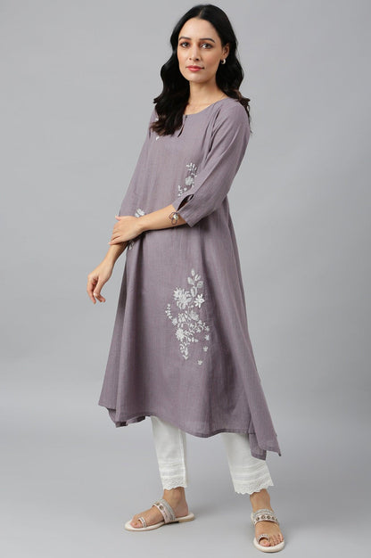 Dusk Purple Embroidered kurta - wforwoman