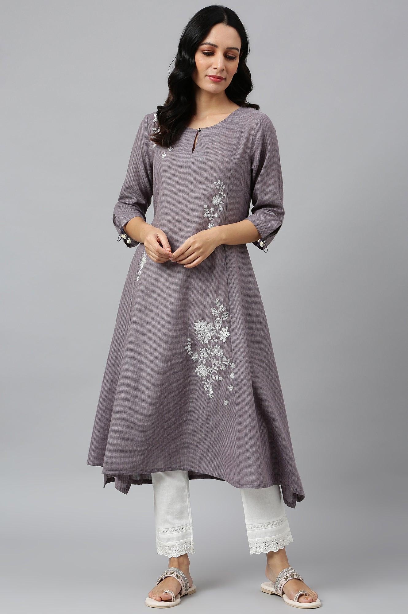 Dusk Purple Embroidered kurta - wforwoman