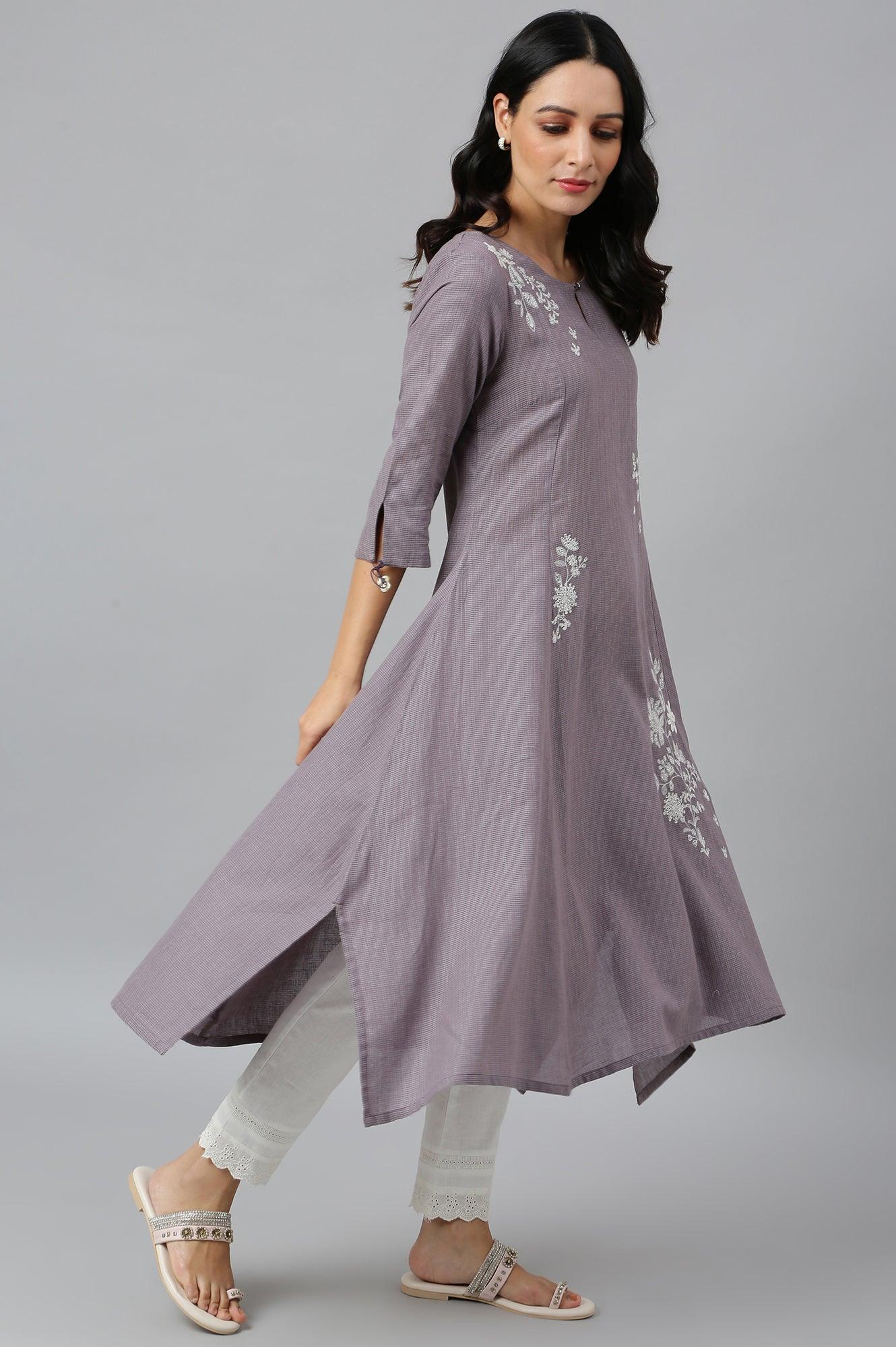 Dusk Purple Embroidered kurta - wforwoman