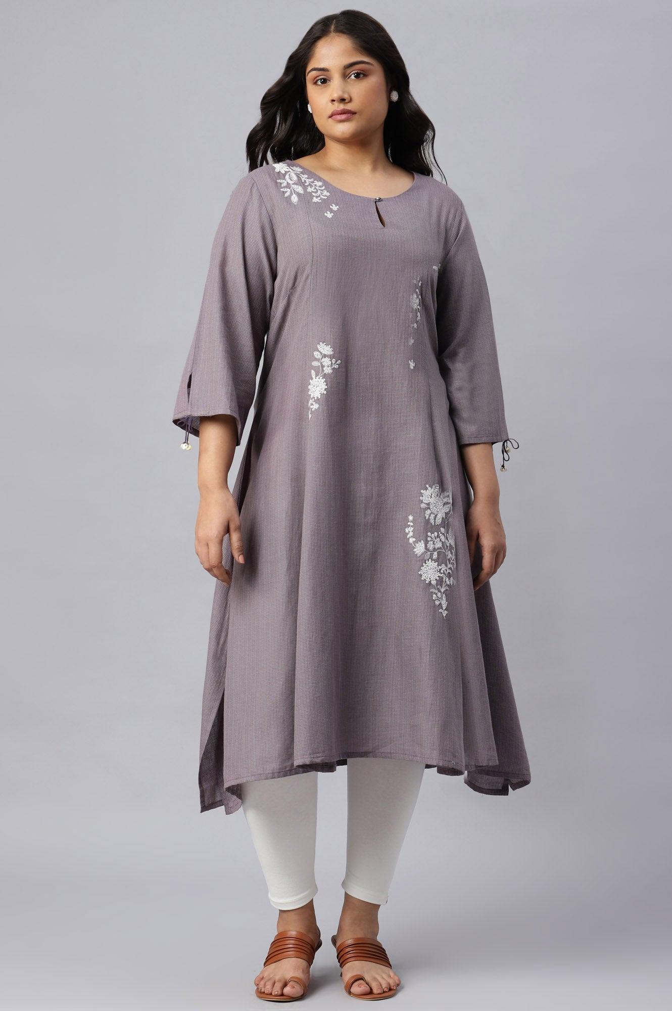 Plus Size Dusk Purple Embroidered kurta - wforwoman