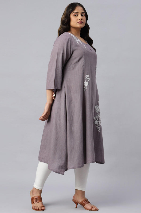 Plus Size Dusk Purple Embroidered kurta