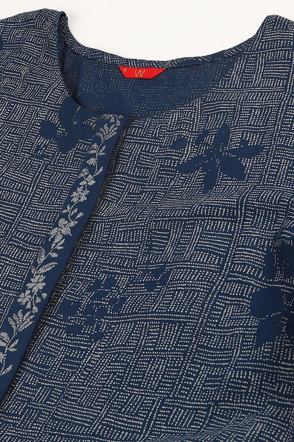 Blue Floral Printed Flared Indie Dress