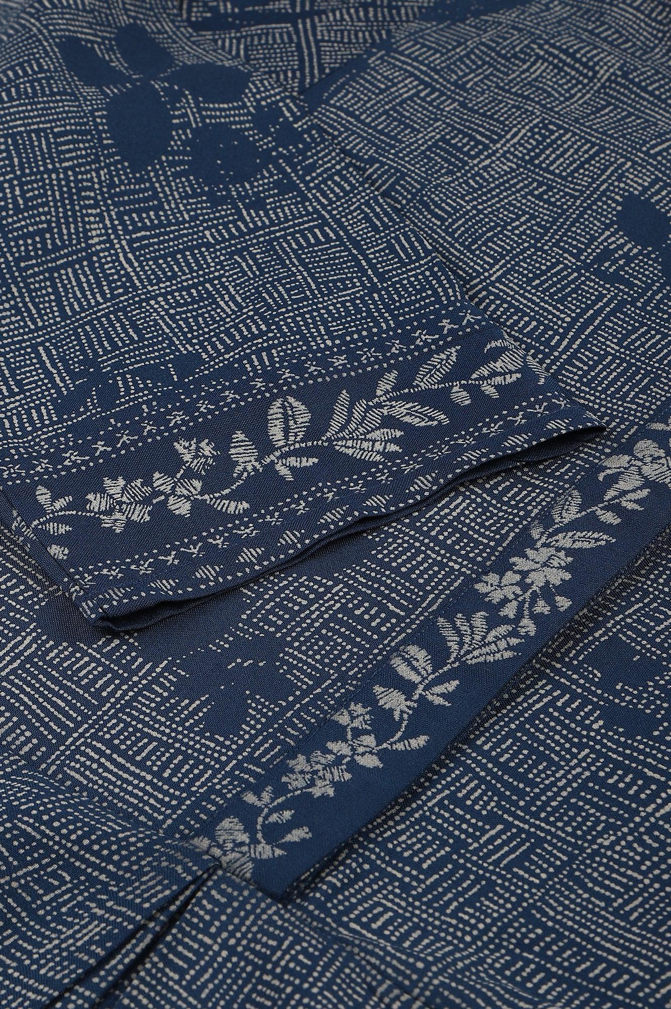 Blue Floral Printed Flared Indie Dress - wforwoman