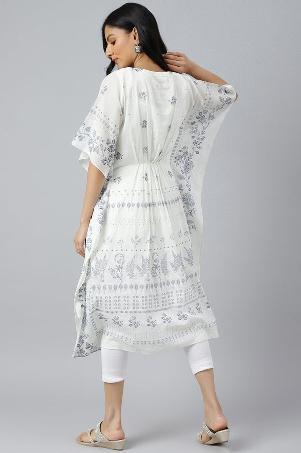 Ecru Floral Printed Flared Kaftan