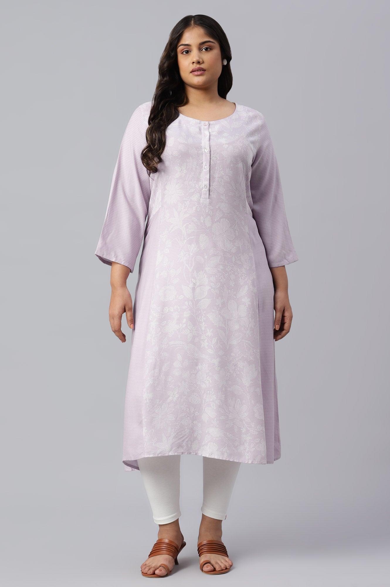 Plus Size Blue Floral Printed Half Placket kurta - wforwoman