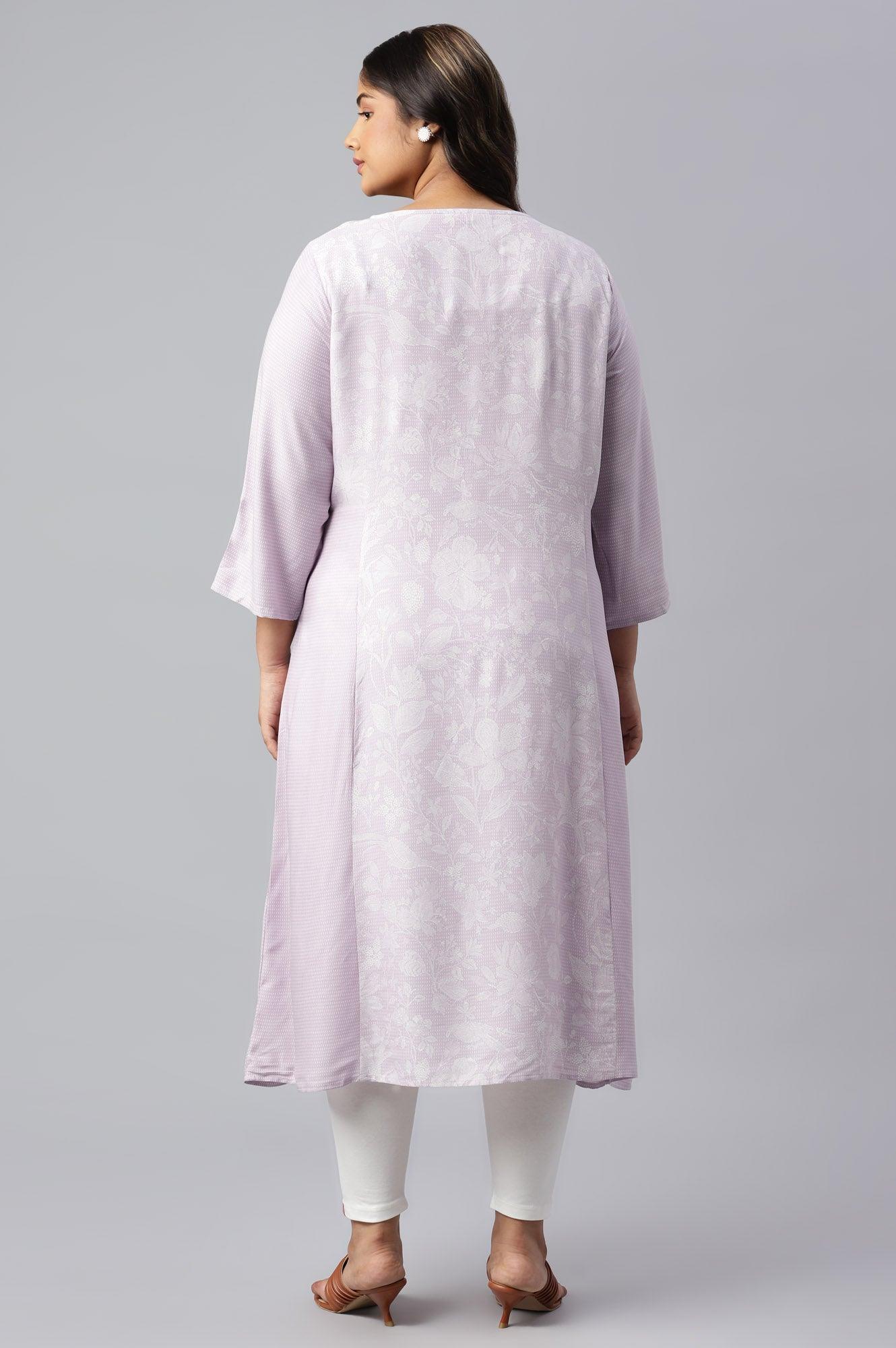 Plus Size Blue Floral Printed Half Placket kurta - wforwoman