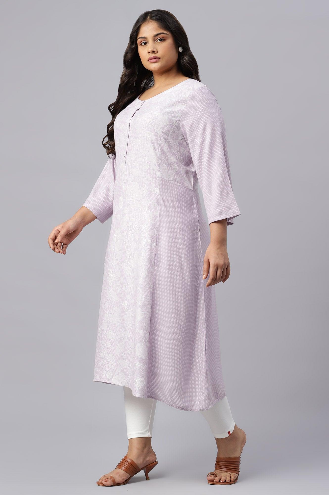 Plus Size Blue Floral Printed Half Placket kurta - wforwoman