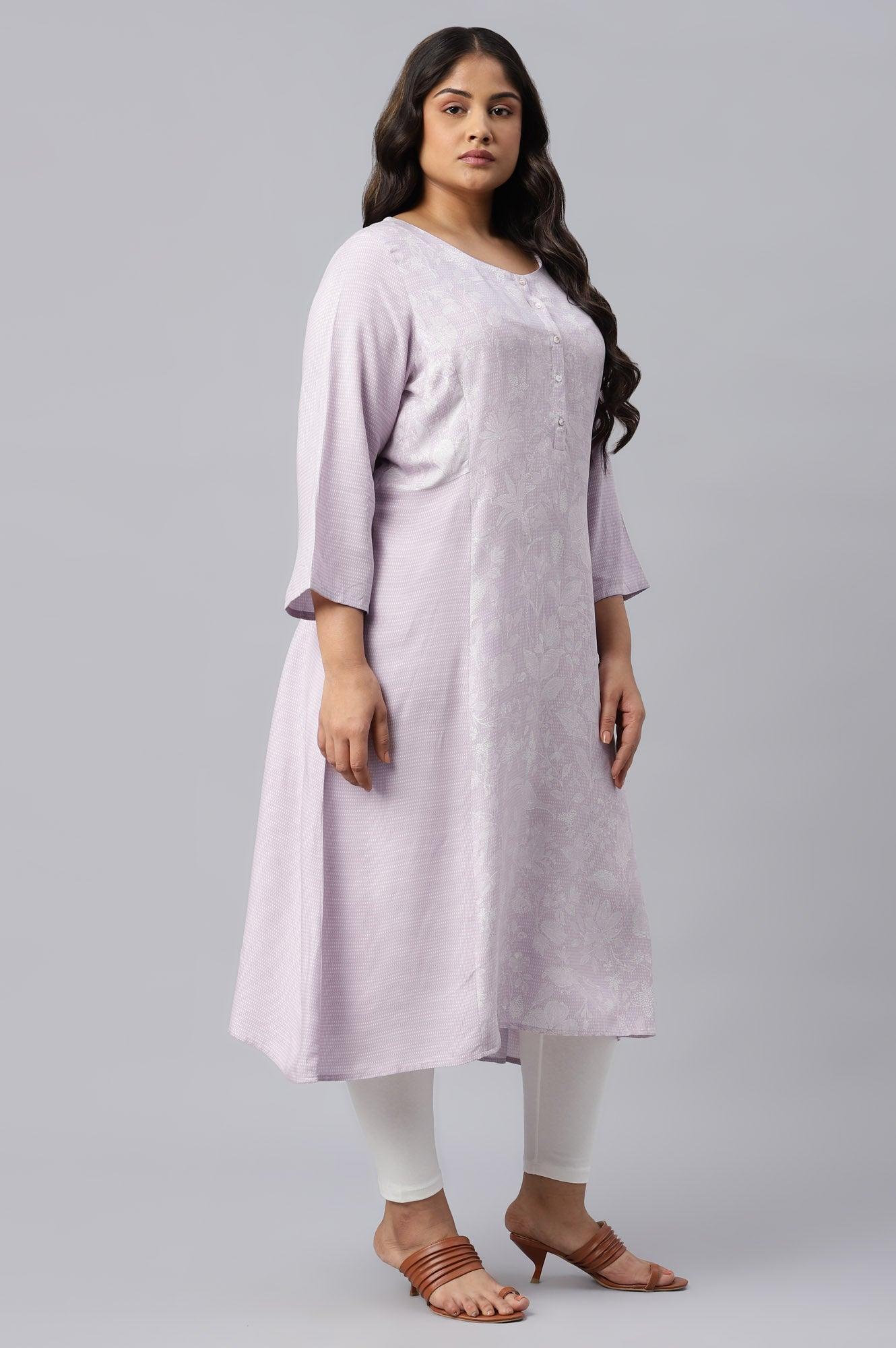 Plus Size Blue Floral Printed Half Placket kurta - wforwoman