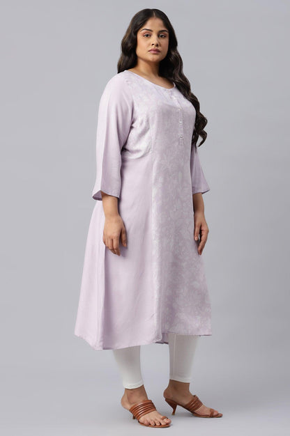 Plus Size Blue Floral Printed Half Placket kurta - wforwoman