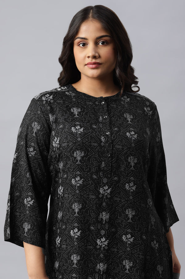 Black Floral Print kurta With Shoulder Panels
