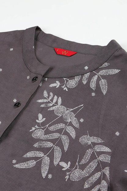 Tornado Grey Printed kurta In Half Placket - wforwoman