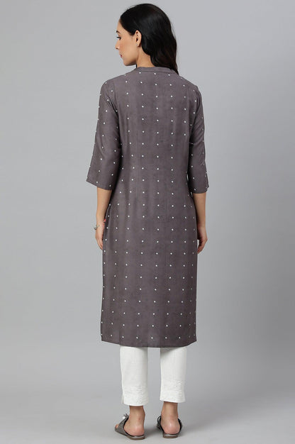 Tornado Grey Printed kurta In Half Placket - wforwoman