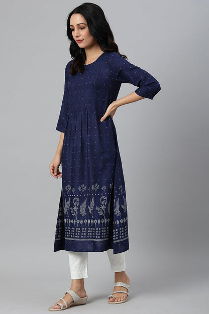 Indo Floral Print A-Line kurta With Pin Tucks - wforwoman