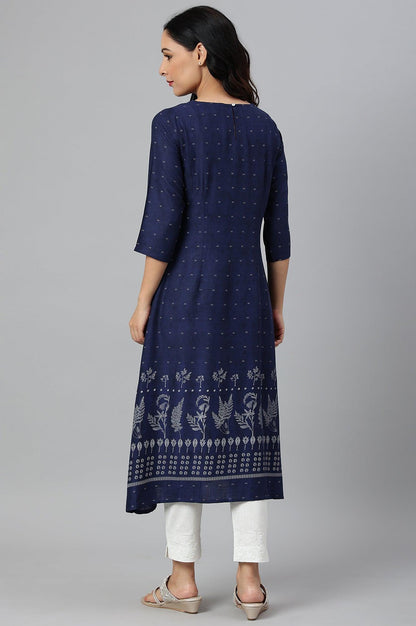 Indo Floral Print A-Line kurta With Pin Tucks - wforwoman