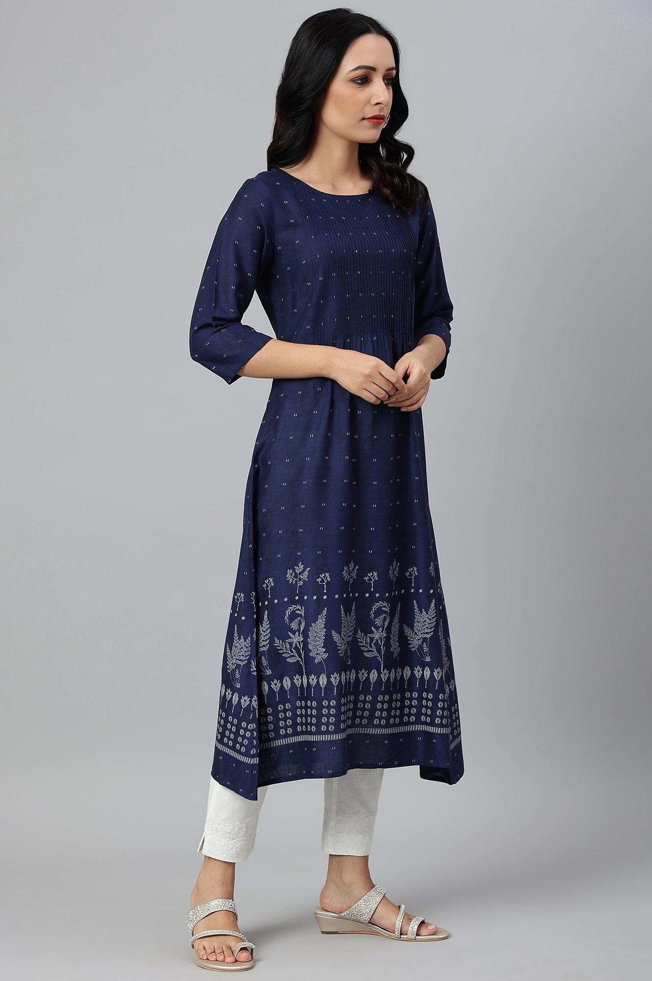Indo Floral Print A-Line kurta With Pin Tucks - wforwoman
