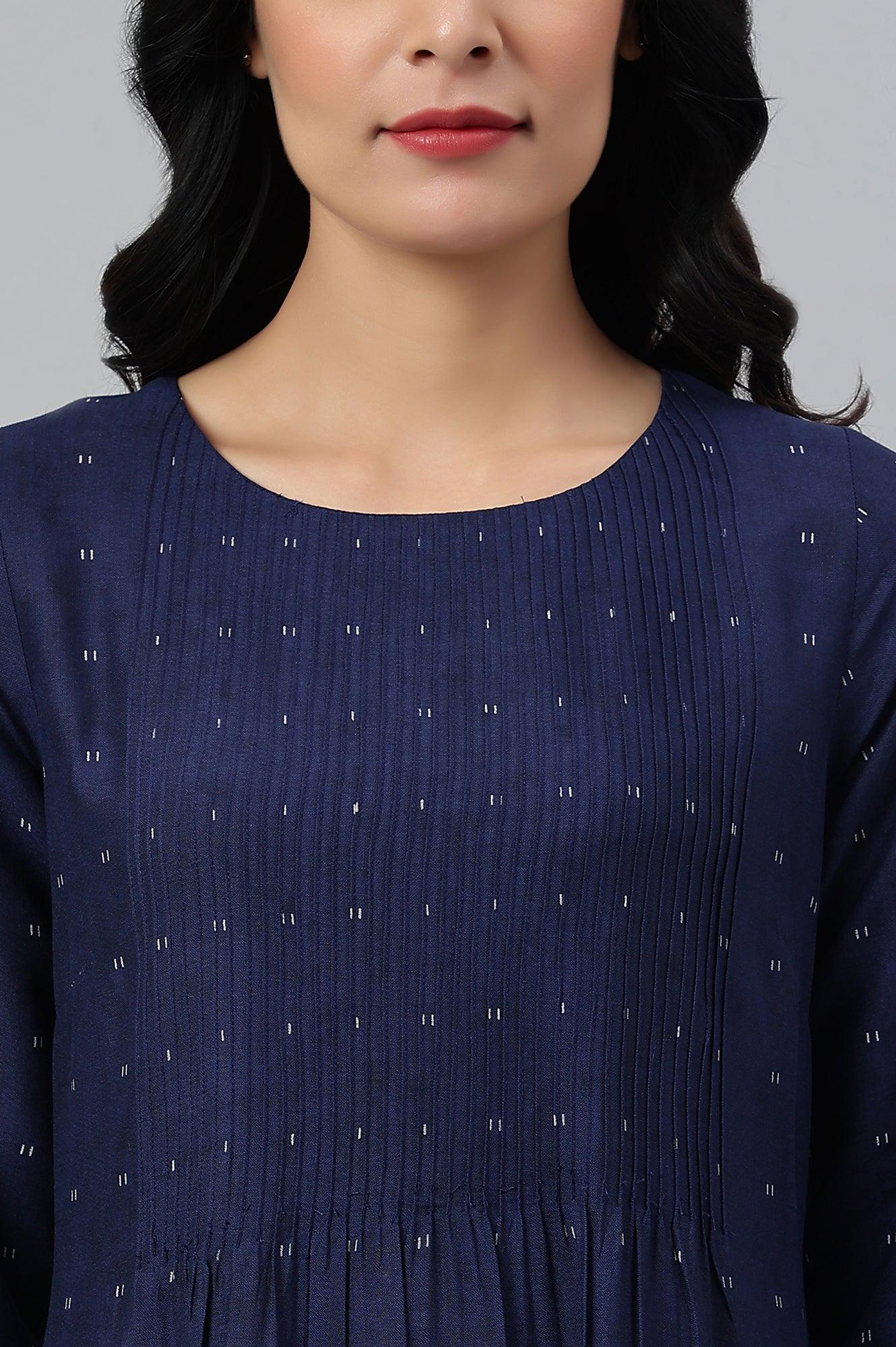 Indo Floral Print A-Line kurta With Pin Tucks - wforwoman