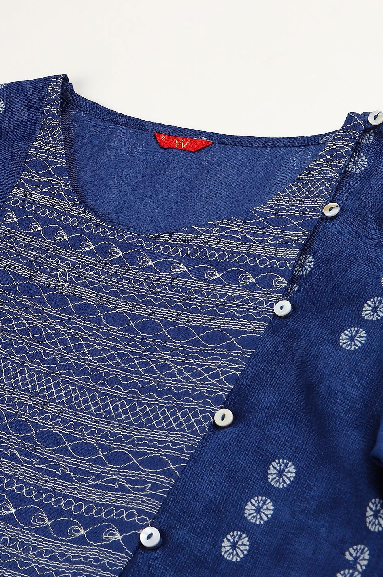 Indigo Thread Embroidered Rayon kurta - wforwoman