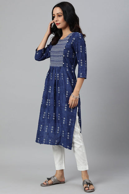 Indigo Thread Embroidered Rayon kurta - wforwoman