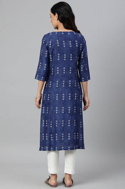 Indigo Thread Embroidered Rayon kurta - wforwoman