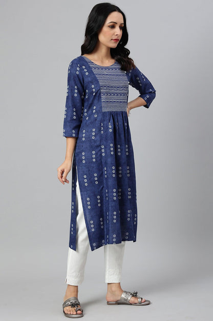 Indigo Thread Embroidered Rayon kurta - wforwoman