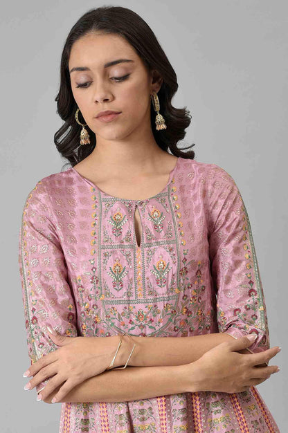 Pink Glitter Printed Kalidar Dress - wforwoman