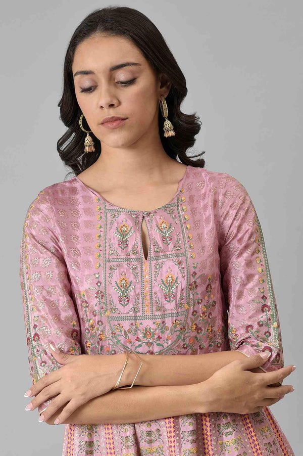 Pink Glitter Printed Kalidar Dress