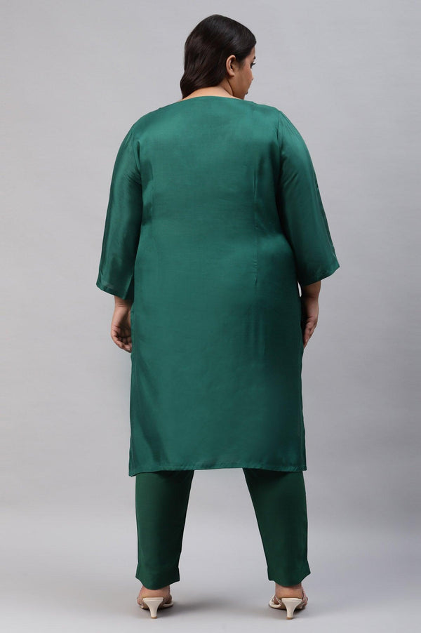 Plus Size Green Glitter Printed Embroidered kurta