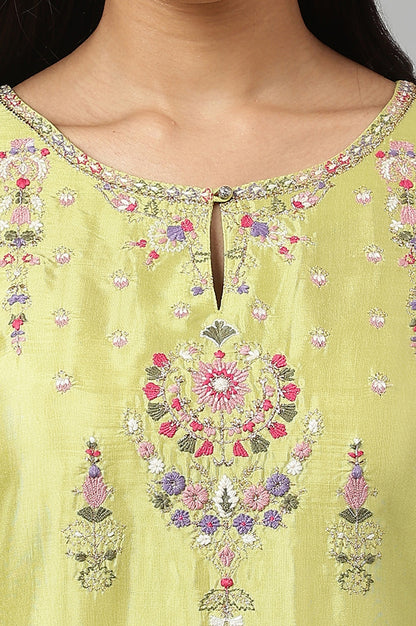 Green Embroidered A-Line kurta