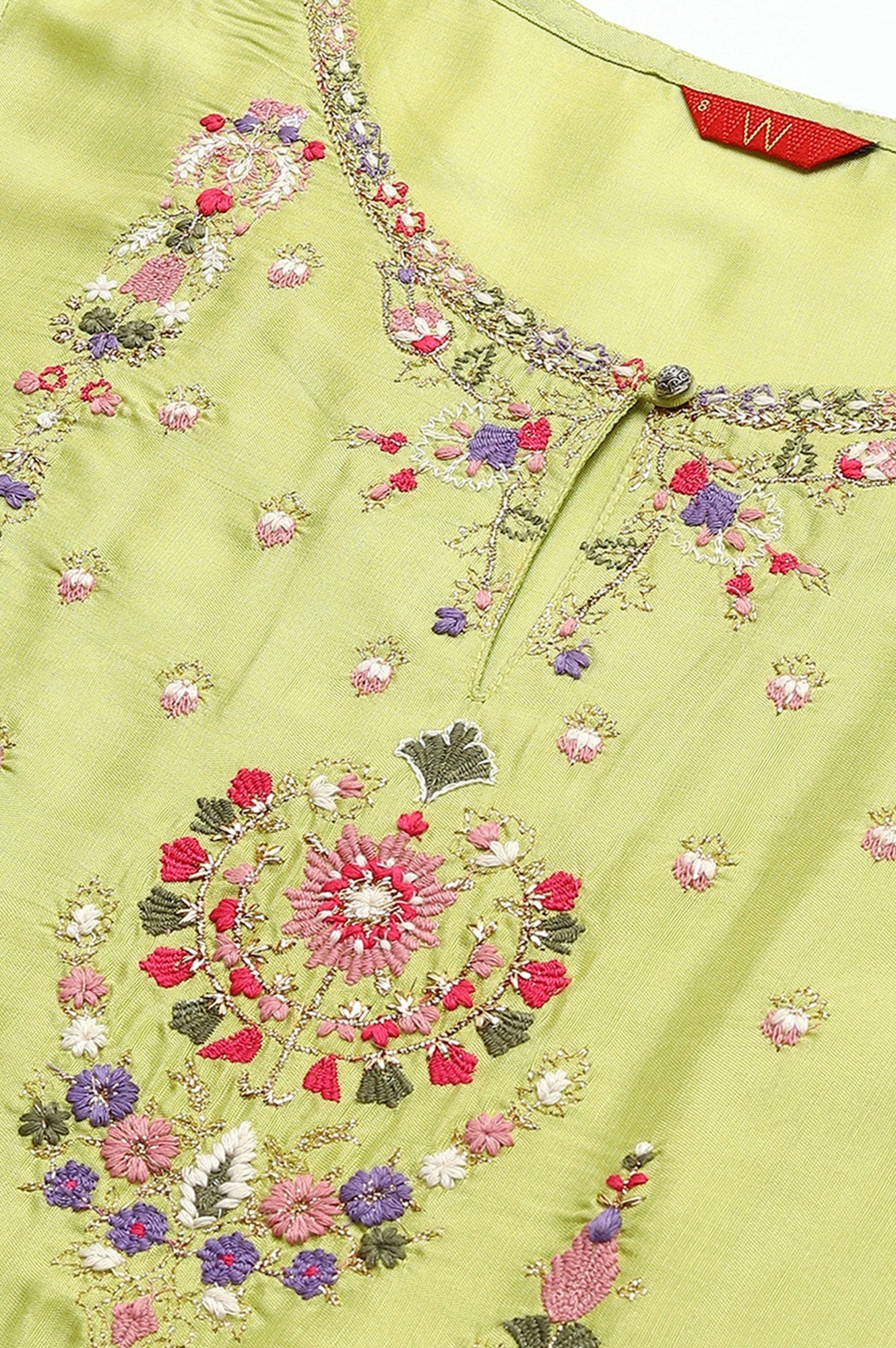 Green Embroidered A-Line kurta