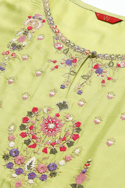 Green Embroidered A-Line kurta