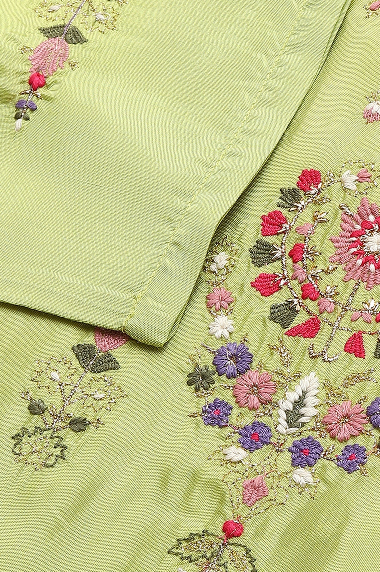 Green Embroidered A-Line kurta