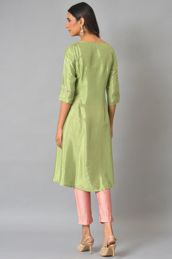Green A-Line Embroidered Festive kurta