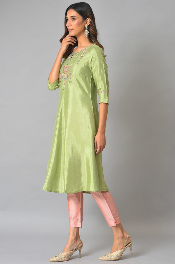 Green A-Line Embroidered Festive kurta