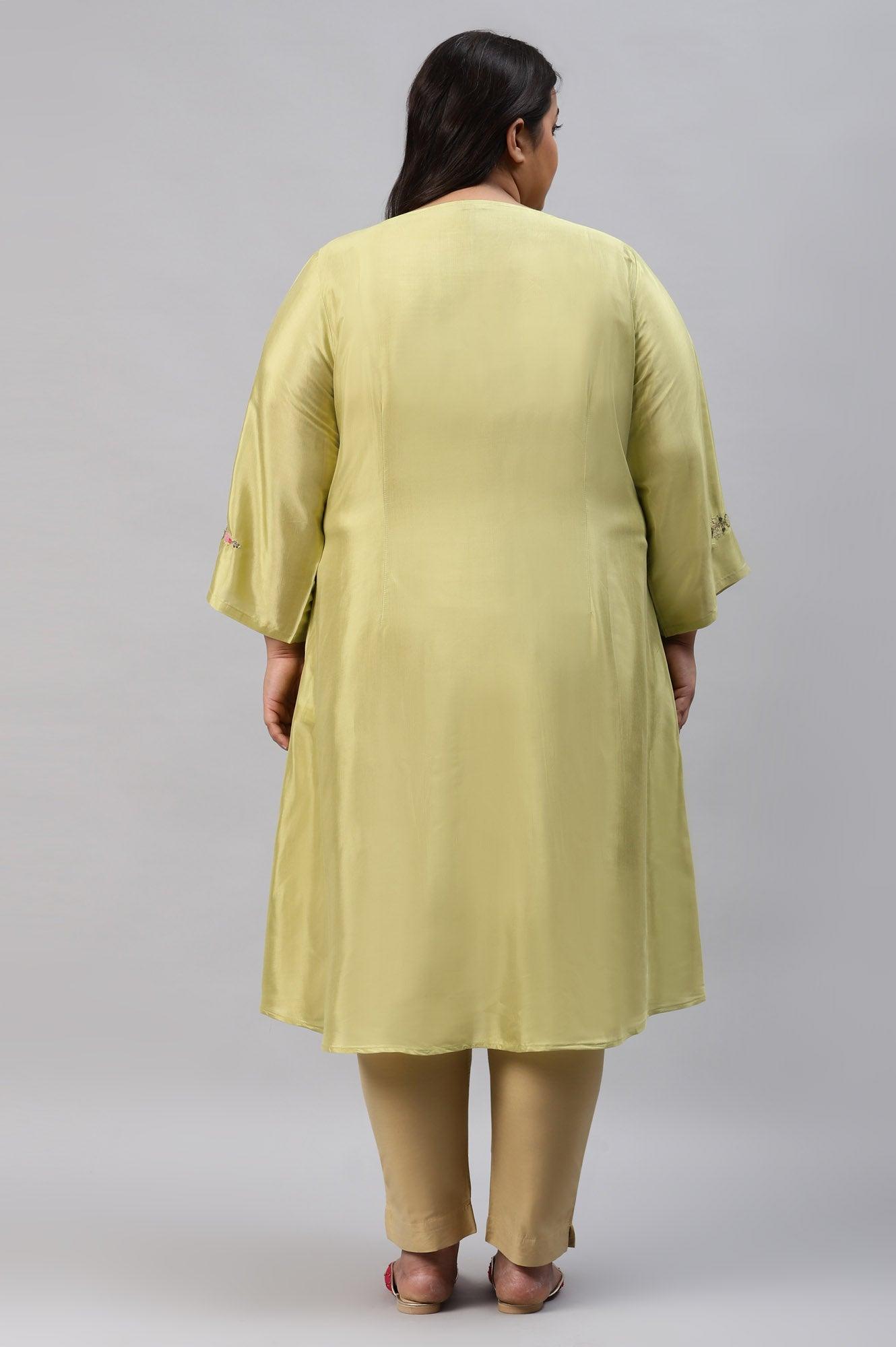 Plus Size Green Embroidered A-Line kurta - wforwoman
