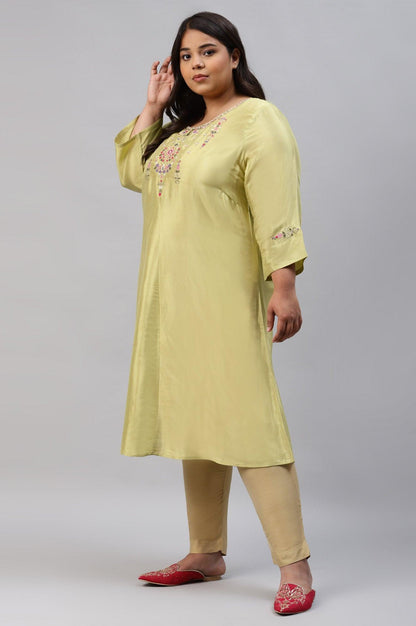 Plus Size Green Embroidered A-Line kurta - wforwoman