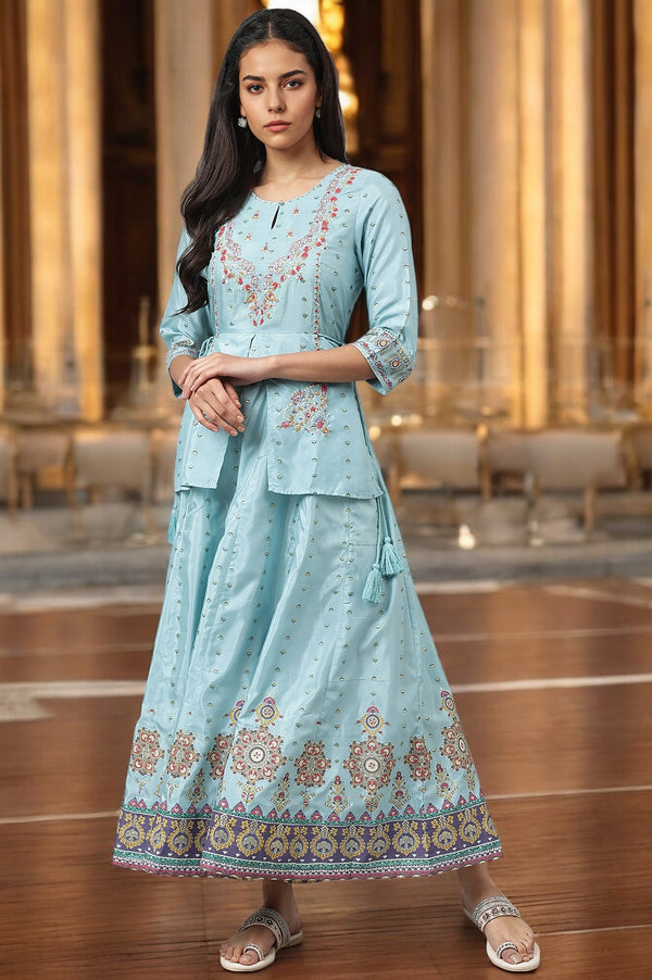 Light Blue Attached Dress With Embroidery