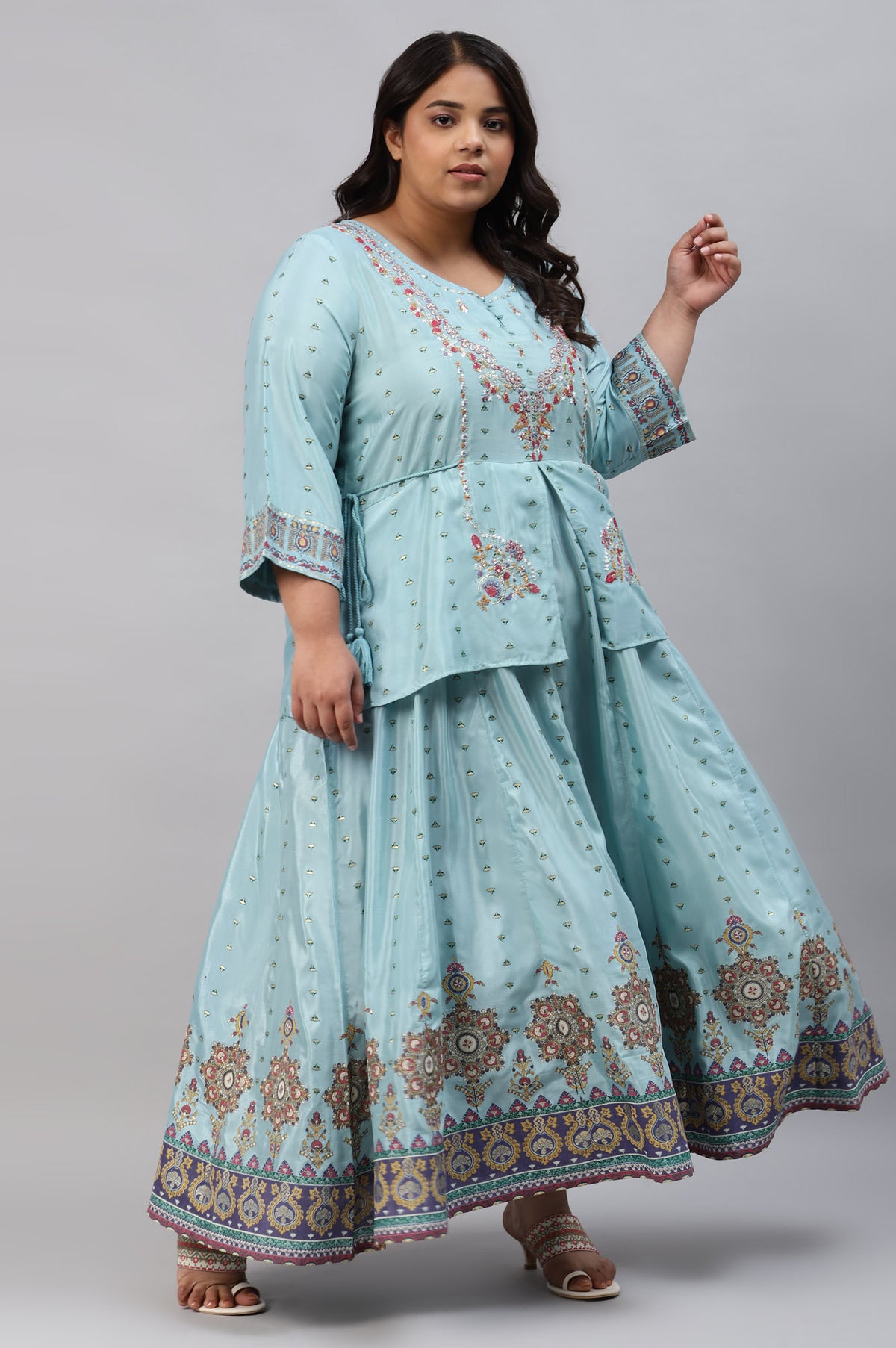 Plus Size Light Blue Embroidered Duo Dress - 20