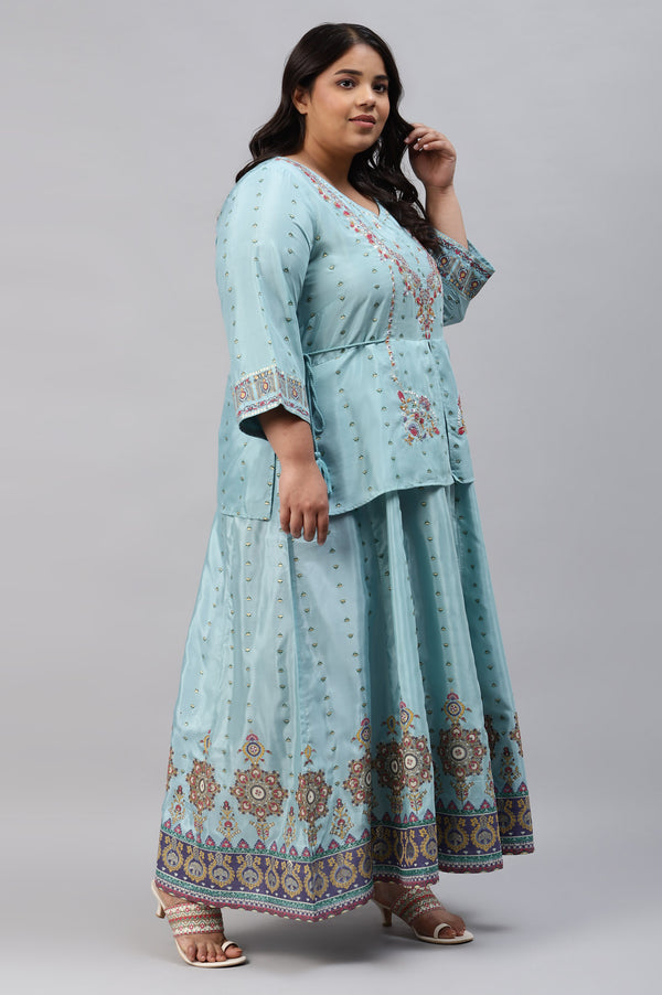 Plus Size Light Blue Embroidered Duo Dress