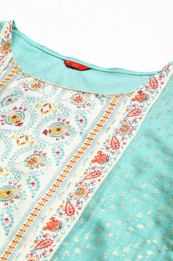 Green And Ecru Mock Layered Printed Plus Size kurta