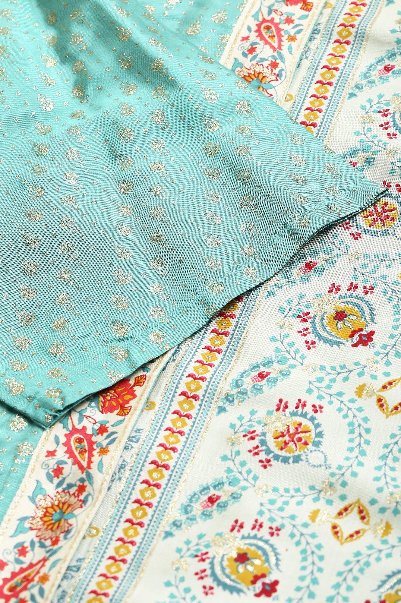 Green And Ecru Mock Layered Printed Plus Size kurta