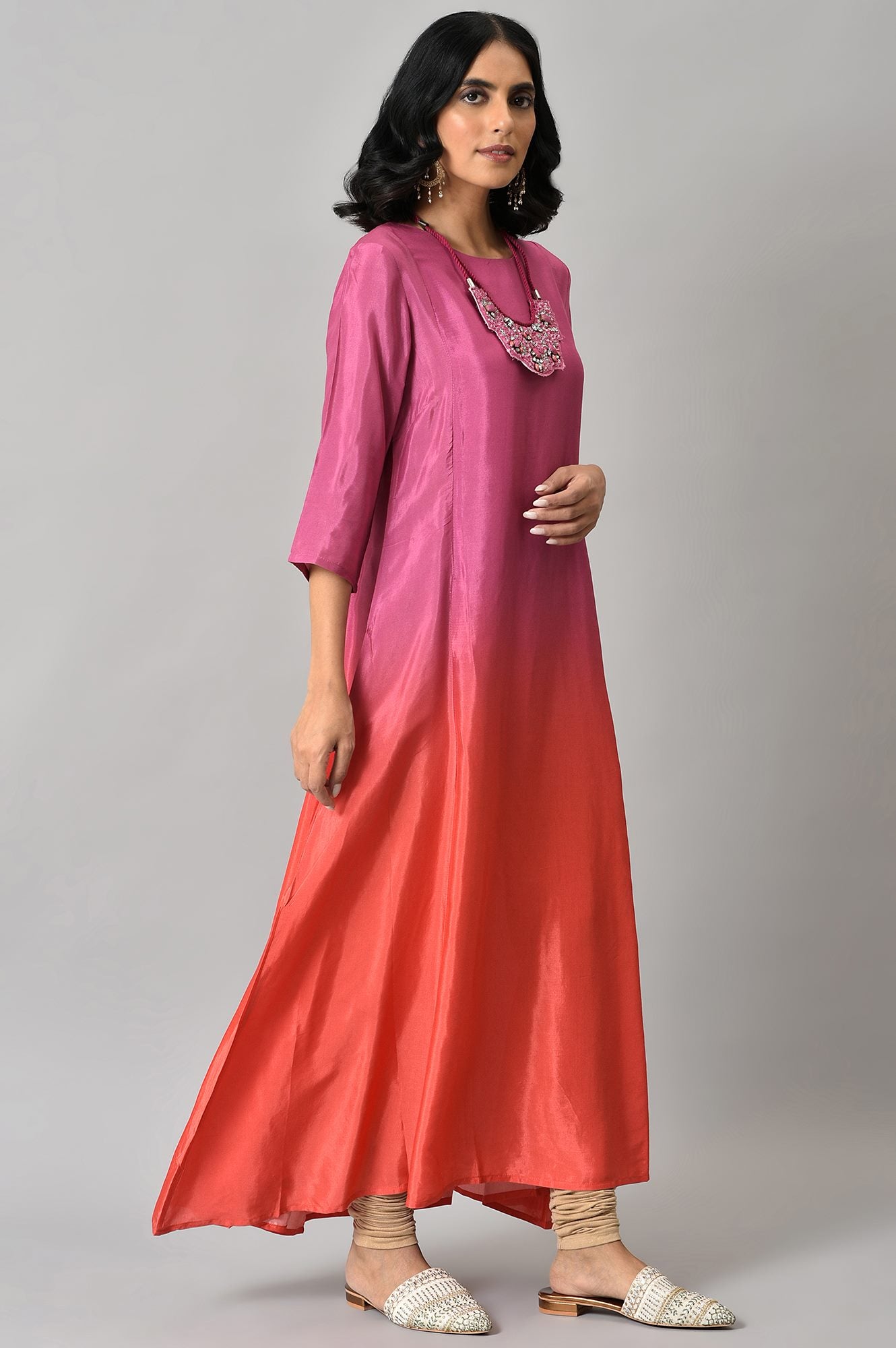 orange and purple ombre dress Sunset Ombre Pleated One Shoulder Cutout Midi Dress
