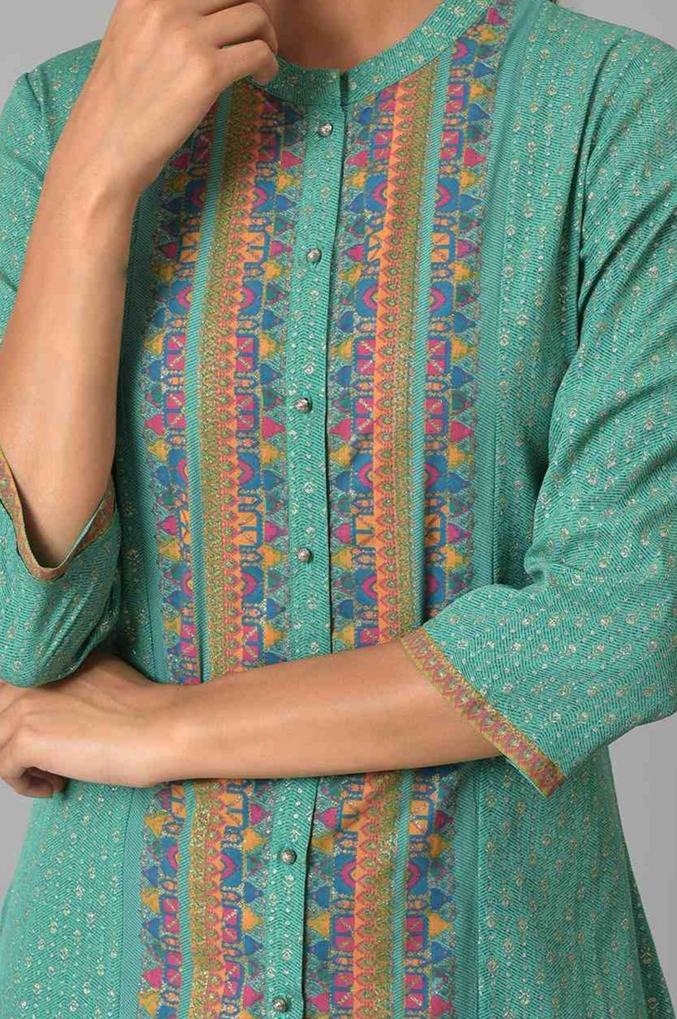 Pop Green Printed Festive Full Placket kurta
