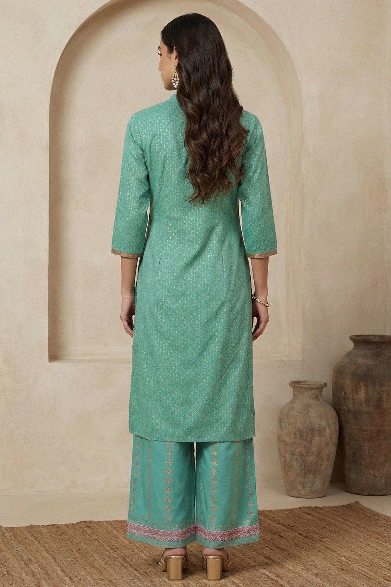 Pop Green Printed Festive Full Placket kurta
